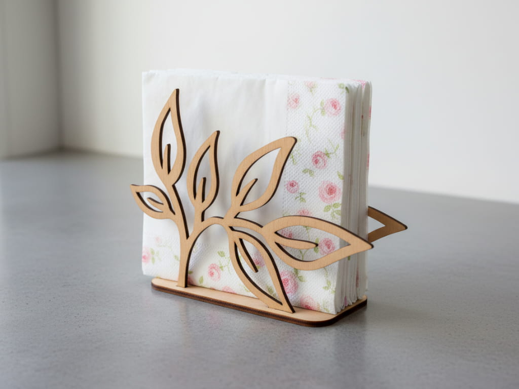 Laser Cut Wooden Flower Design Napkin Holder