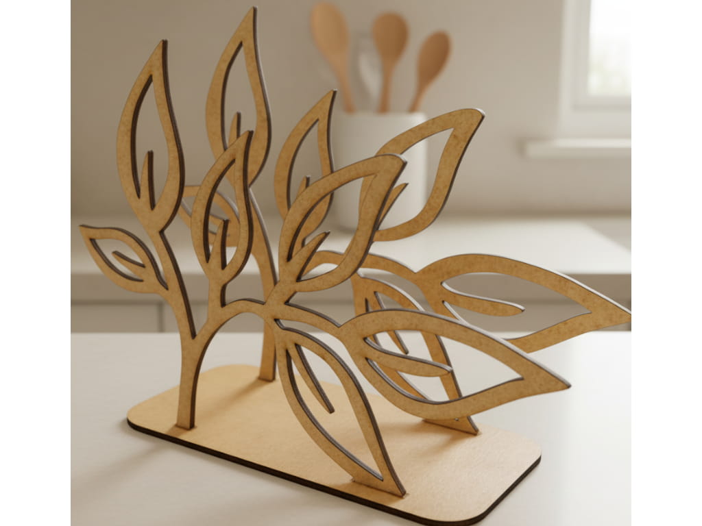 Laser Cut Wooden Flower Design Napkin Holder