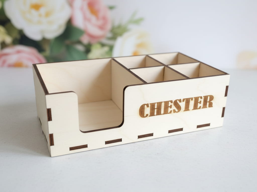 Laser Cut Wooden Napkin Holder Multi Compartment Organizer
