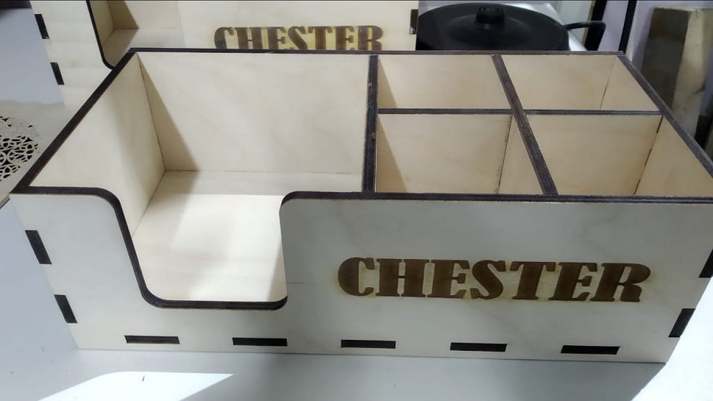 Laser Cut Wooden Napkin Holder Multi Compartment Organizer
