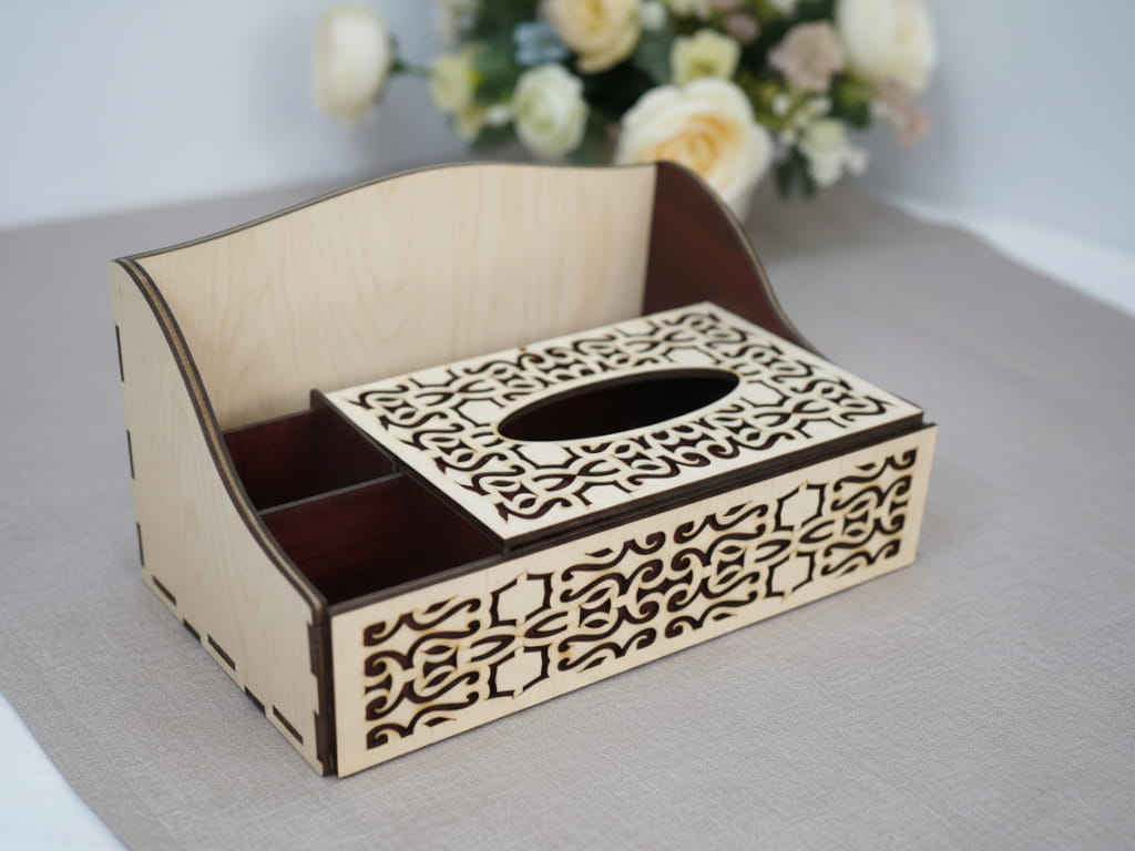 Laser Cut Desk Organizer with Tissue Box