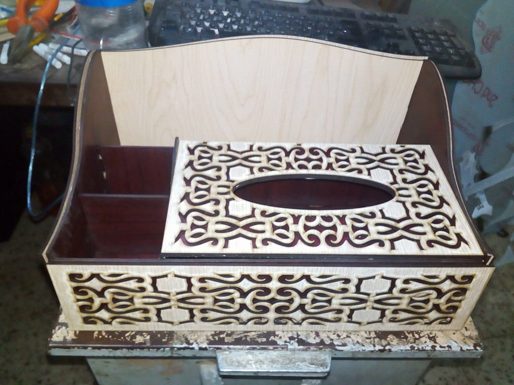 Laser Cut Desk Organizer with Tissue Box