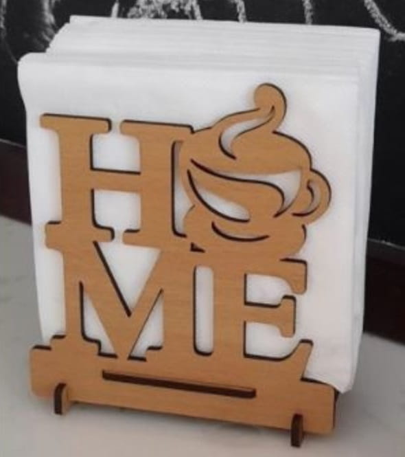 Laser Cut HOME Coffee Cup Wooden Napkin Holder