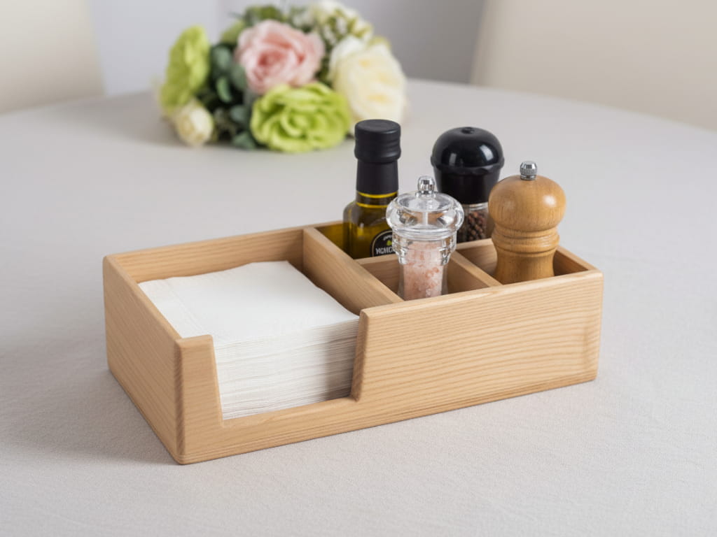 Laser Cut Wooden Napkin and Spice Holder Caddy