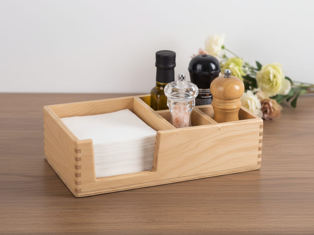 Laser Cut Wooden Napkin and Spice Holder Caddy