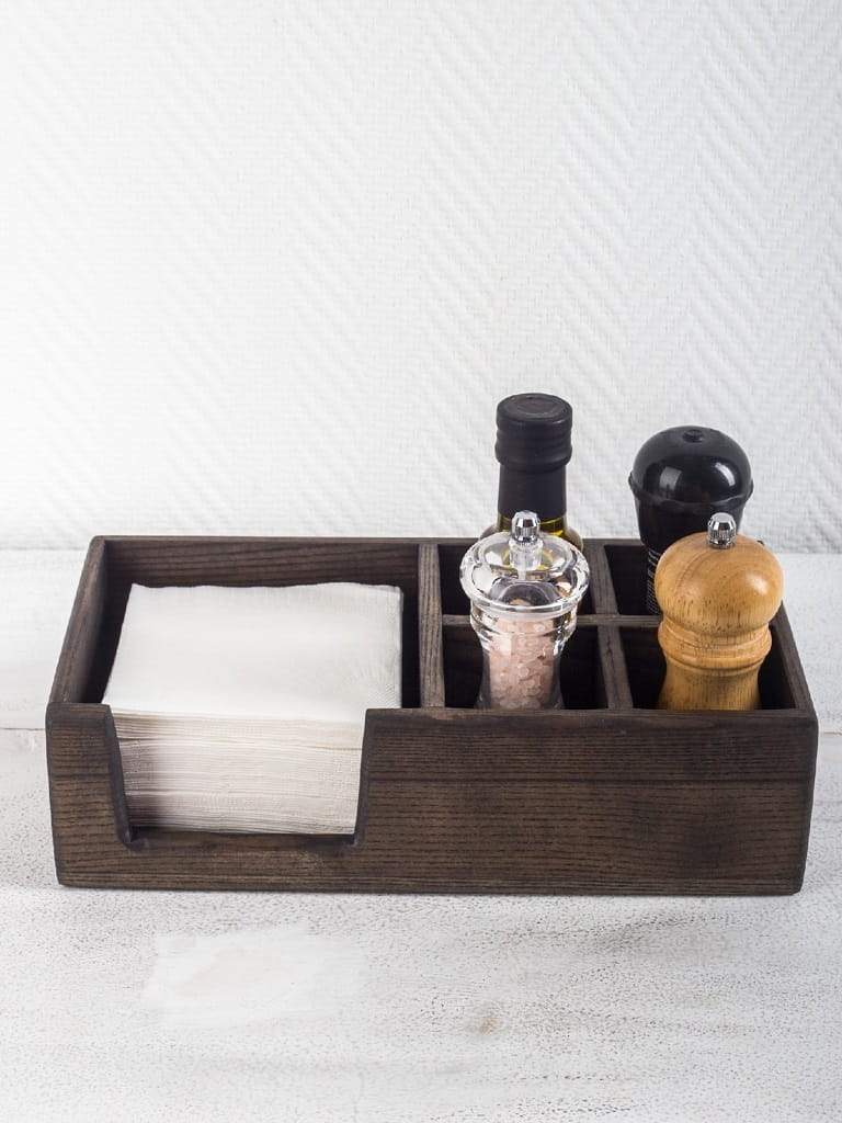 Laser Cut Wooden Napkin and Spice Holder Caddy