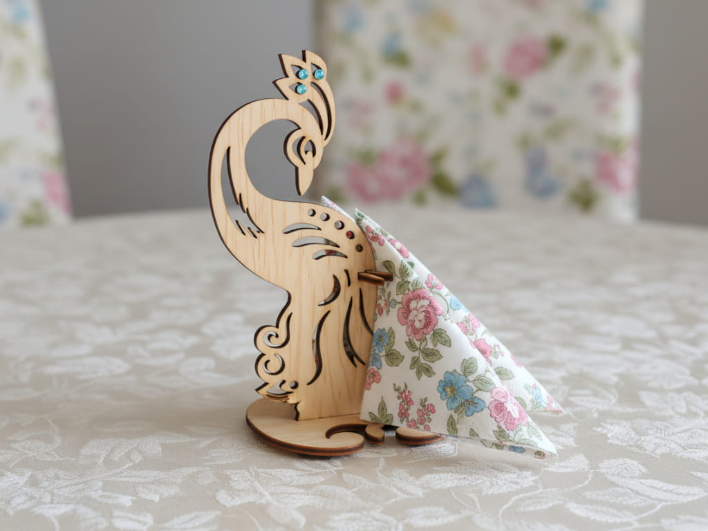 Laser Cut Peacock Shaped Wooden Napkin Holder