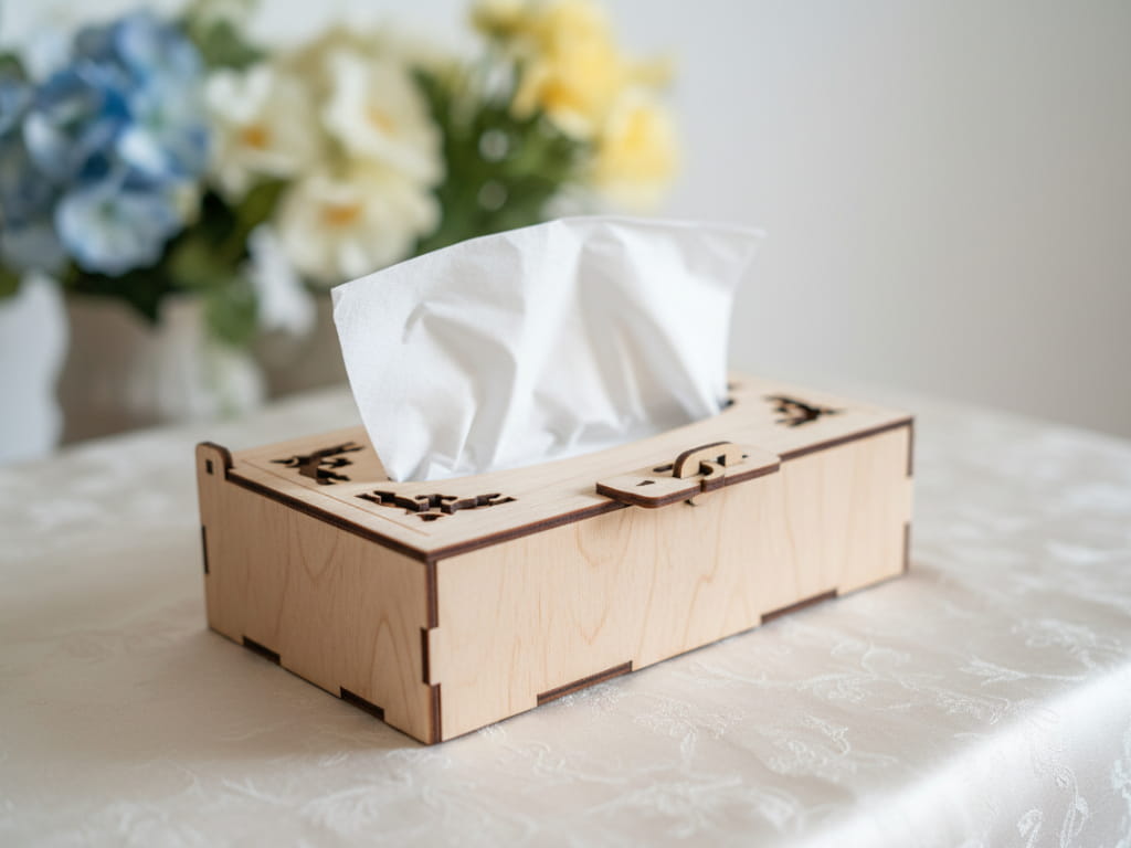 Laser Cut Decorative Wooden Tissue Box for Home and Office