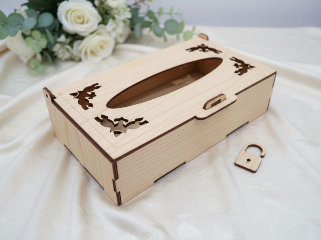 Laser Cut Decorative Wooden Tissue Box for Home and Office