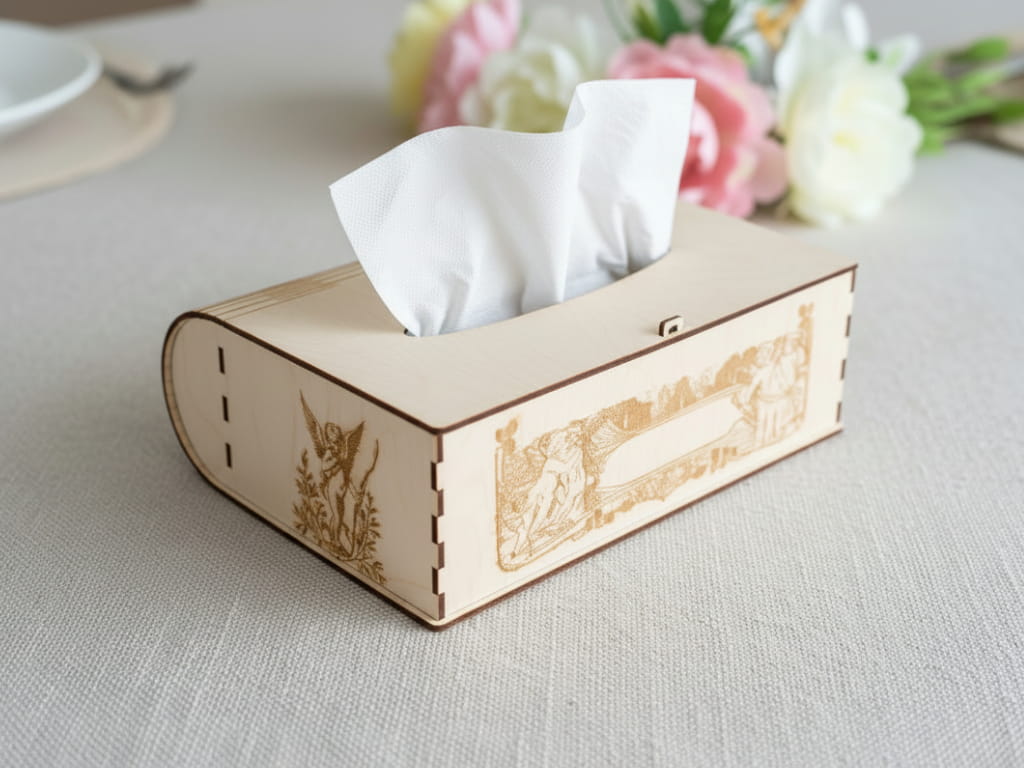 Laser Cut Living Hinge Tissue Box for Home Decor