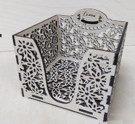 Laser Cut Wooden Napkin Holder with Floral Cutout Design