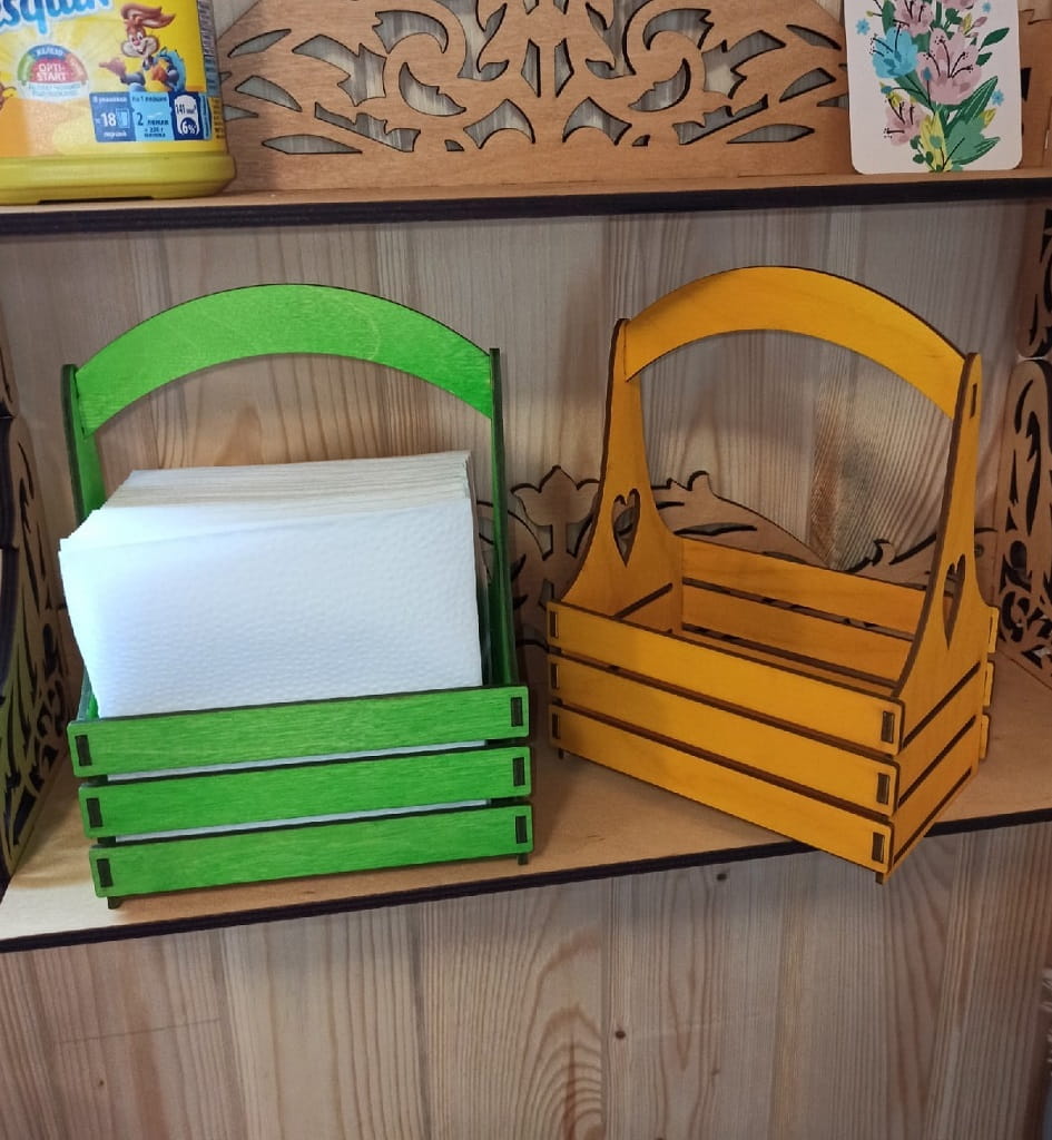 Laser Cut Wooden Napkin Basket with Handle