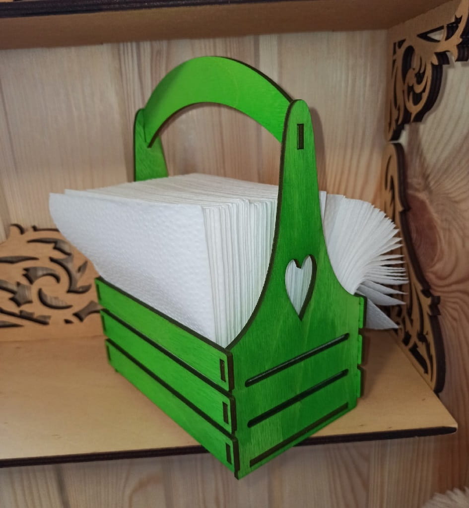 Laser Cut Wooden Napkin Basket with Handle