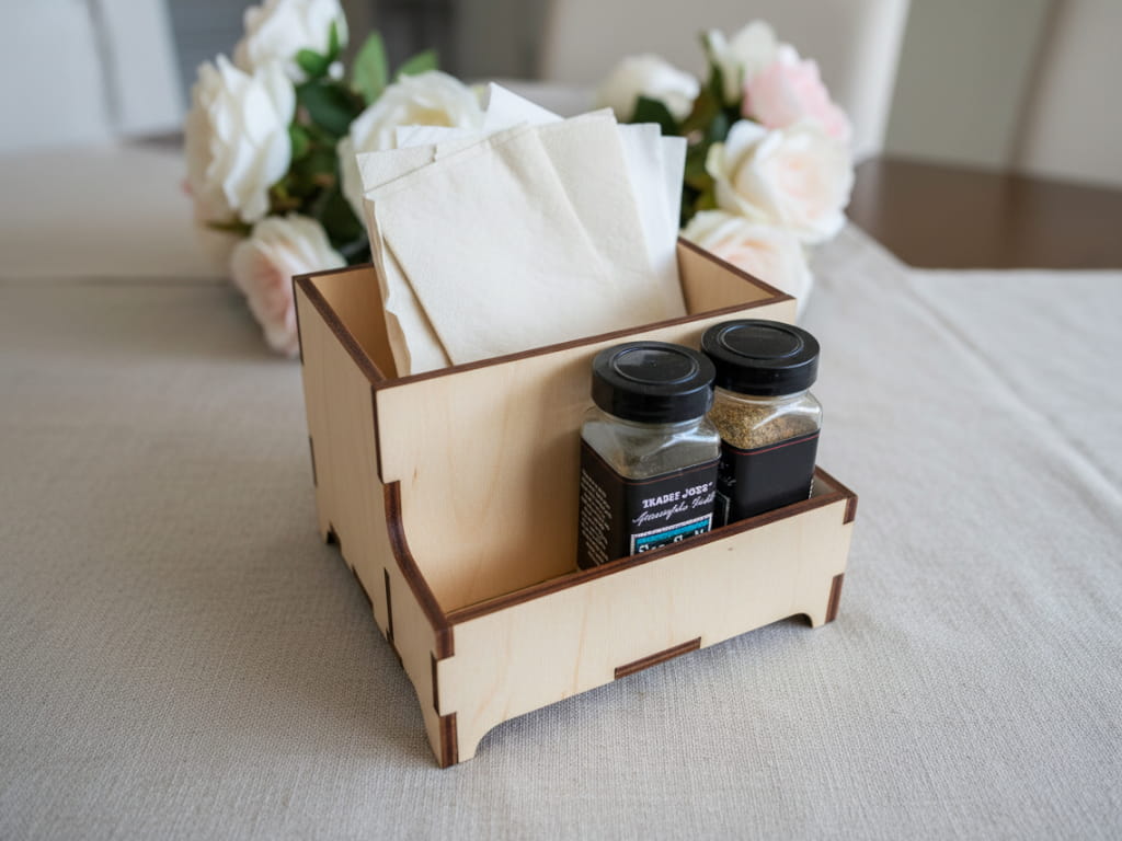 Laser Cut Wooden Napkin and Condiment Holder