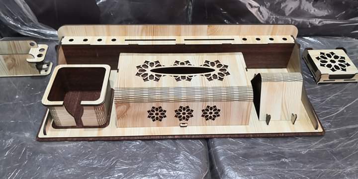 Laser Cut Multi Functional Desk Organizer with Tissue Box and Phone Stand