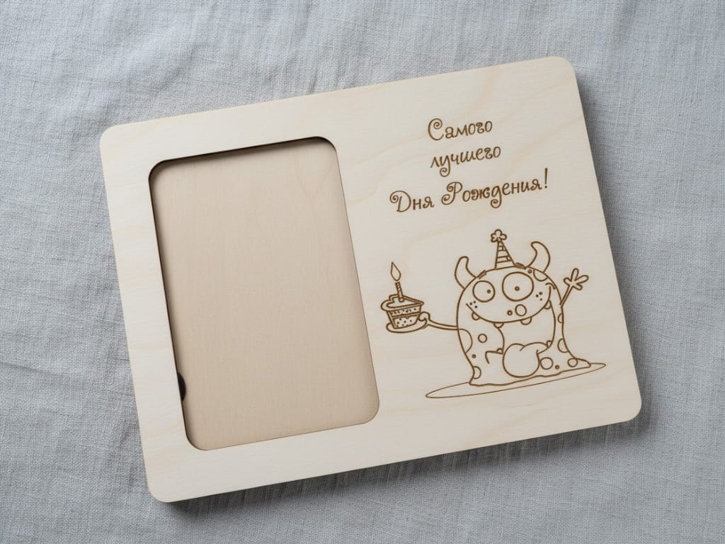 Laser Cut Birthday Photo Frame with Playful Monster Engraving