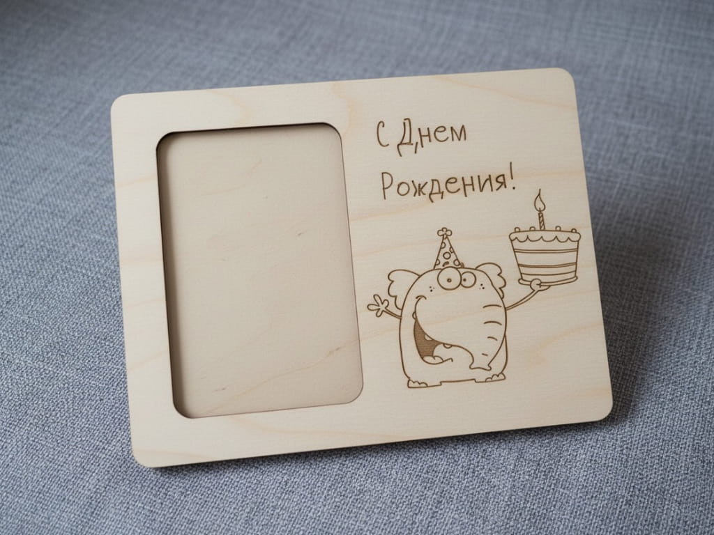 Laser Cut Cartoon Elephant with Birthday Cake Engraved Photo Frame
