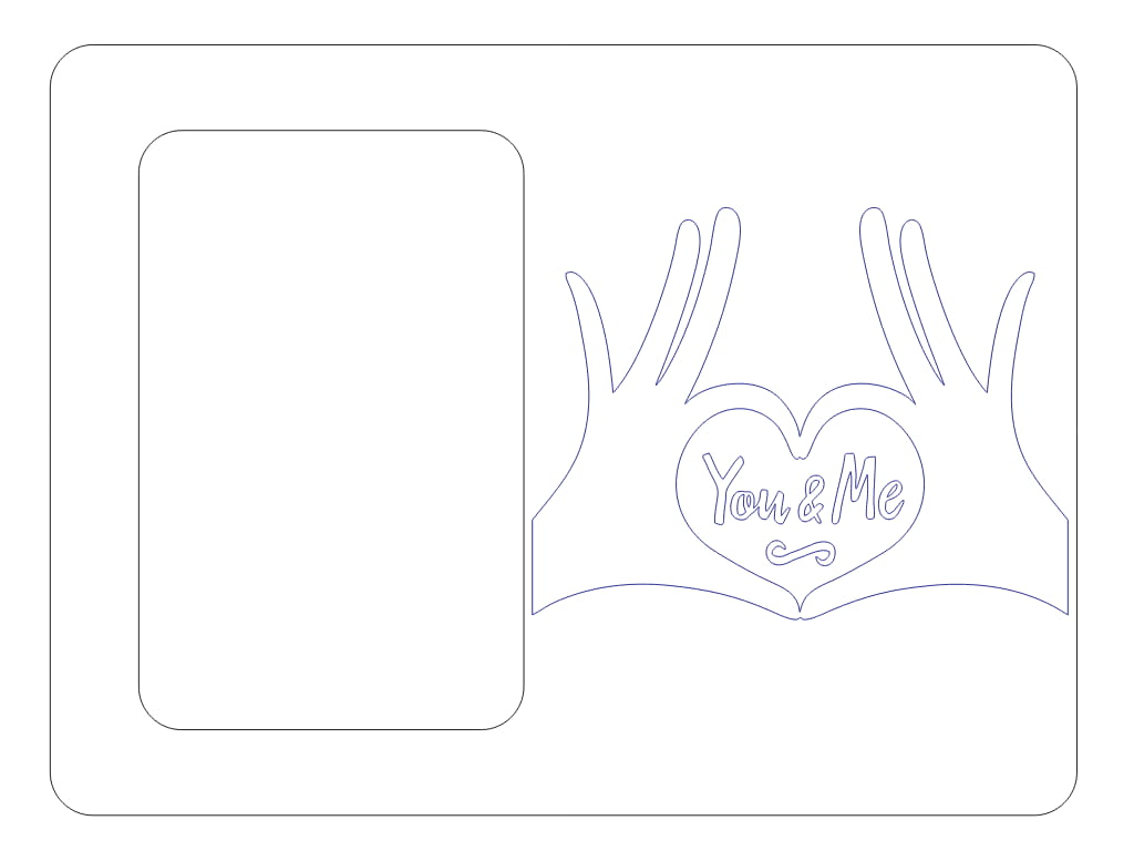 Laser Cut Wooden You and Me Photo Frame with Heart Hands Engraving