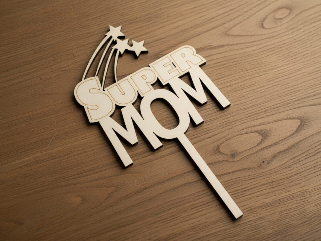 Laser Cut Super Mom Cake Topper for Mothers Day Celebration