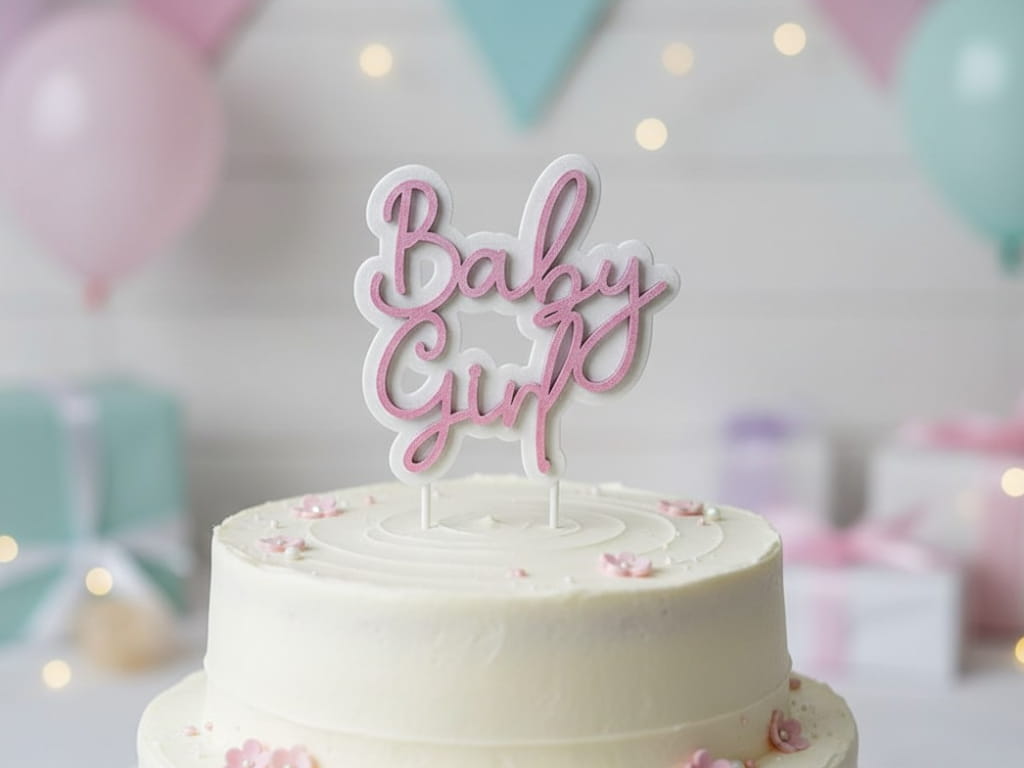 Laser Cut Baby Girl Cake Topper for Baby Shower Celebration
