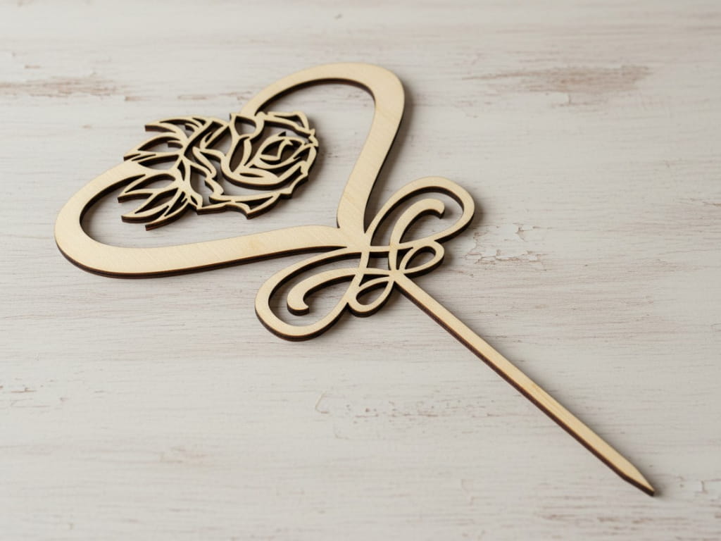 Laser Cut Wooden Rose Cake Topper
