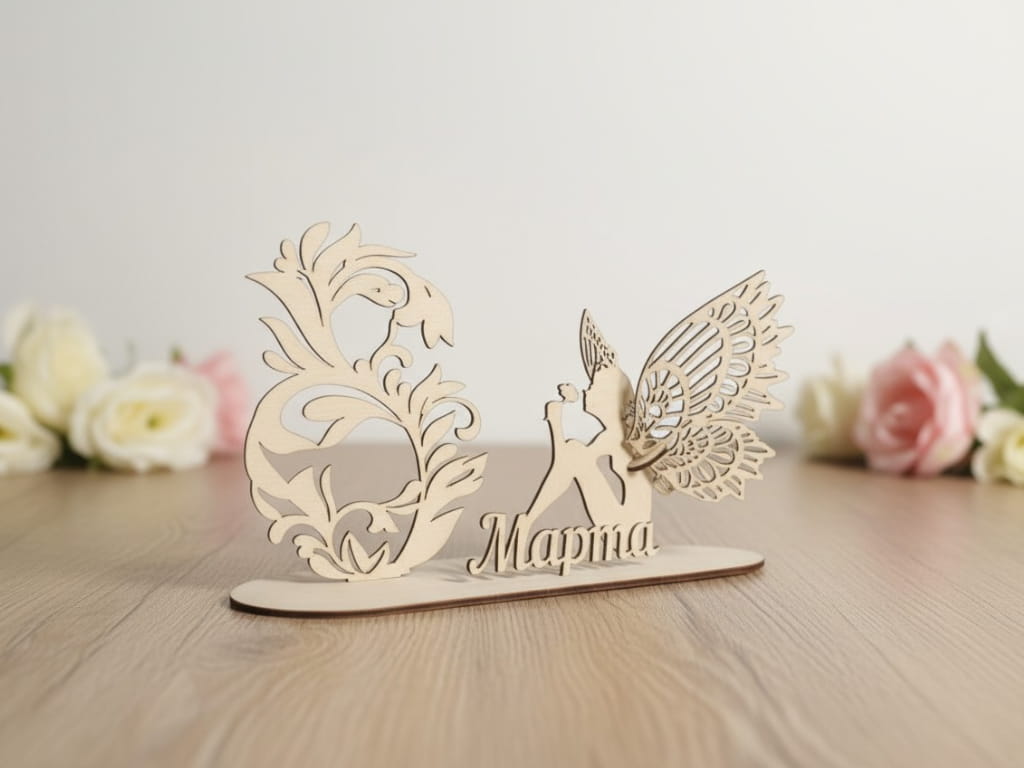Laser Cut Womens Day Angel Tabletop Decoration Stand