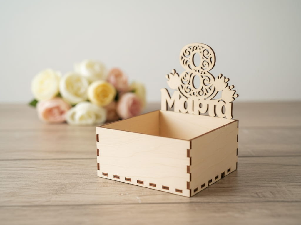 Laser Cut Wooden Gift Box Basket for Womens Day