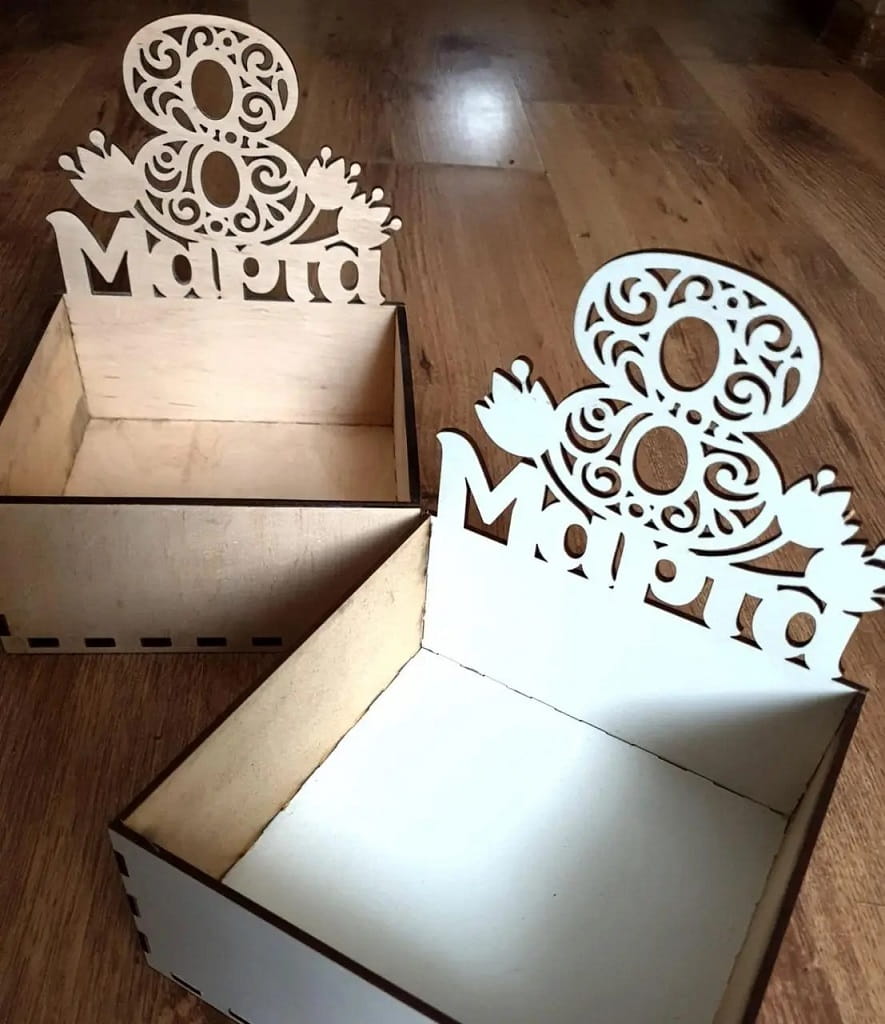 Laser Cut Wooden Gift Box Basket for Womens Day