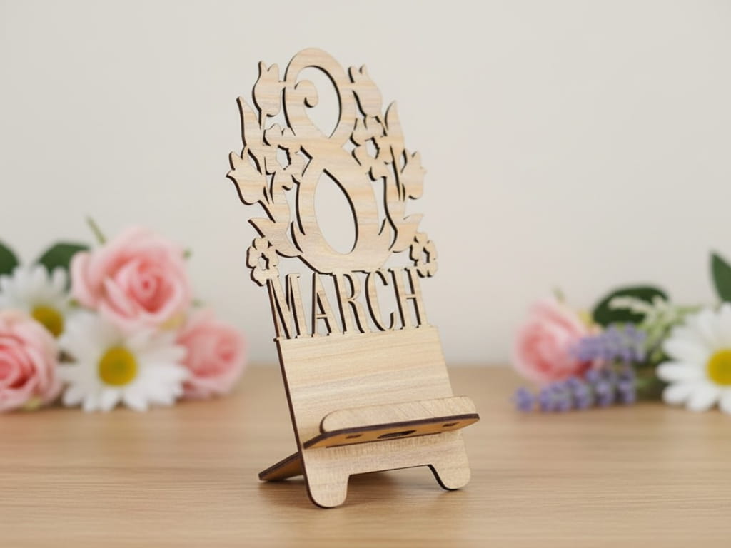 Laser Cut 8 March Phone Stand for Womens Day