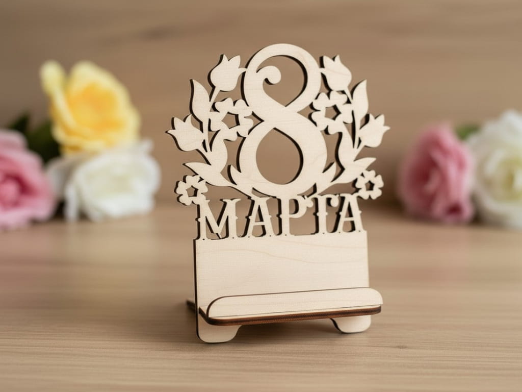 Laser Cut 8 March Tulip Design Phone Stand for Womens Day