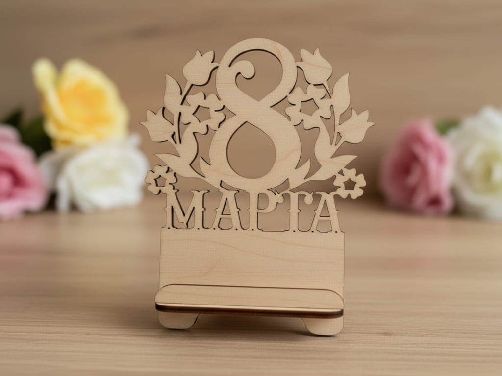 Laser Cut 8 March Tulip Design Phone Stand for Womens Day