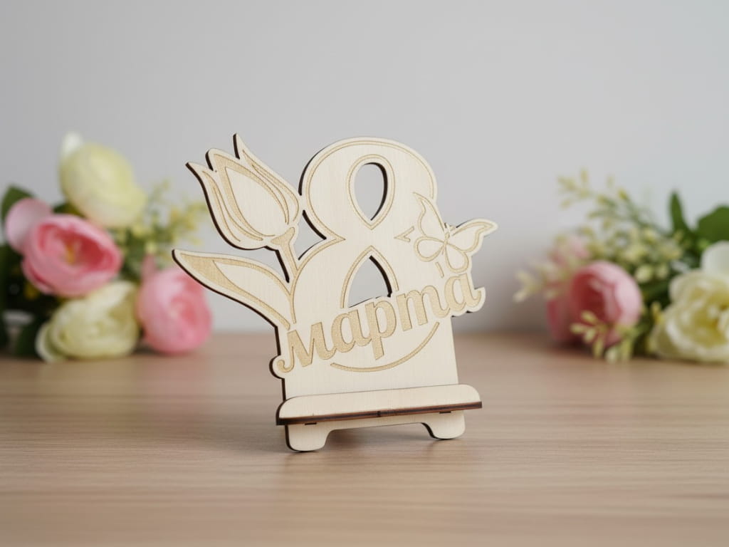 Laser Cut Wooden 8 March Mobile Stand