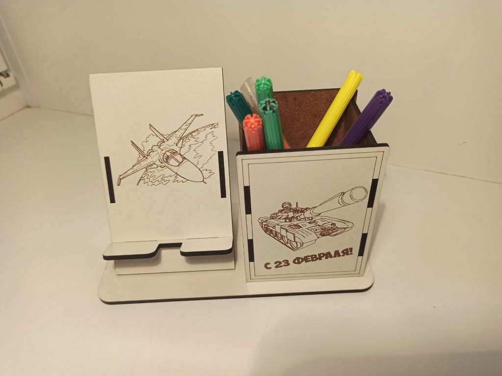 Laser Cut Wooden Phone and Pen Holder Desk Organizer