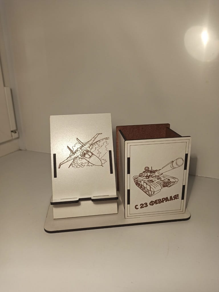 Laser Cut Wooden Phone and Pen Holder Desk Organizer