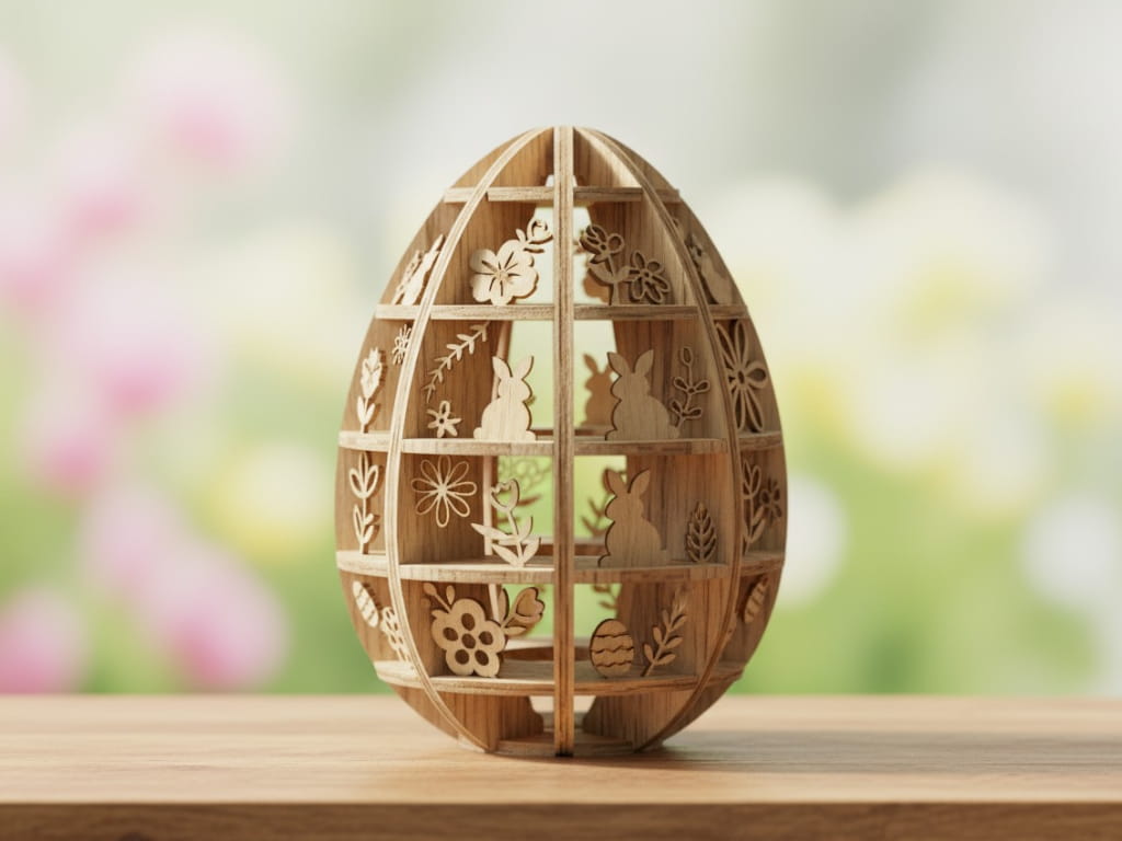 Laser Cut 3D Wooden Easter Egg Tabletop Decoration