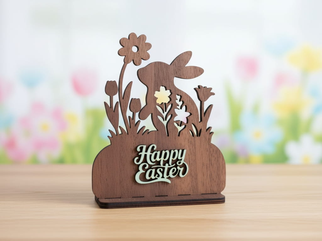 Laser Cut Happy Easter Bunny Tabletop Centerpiece Decoration