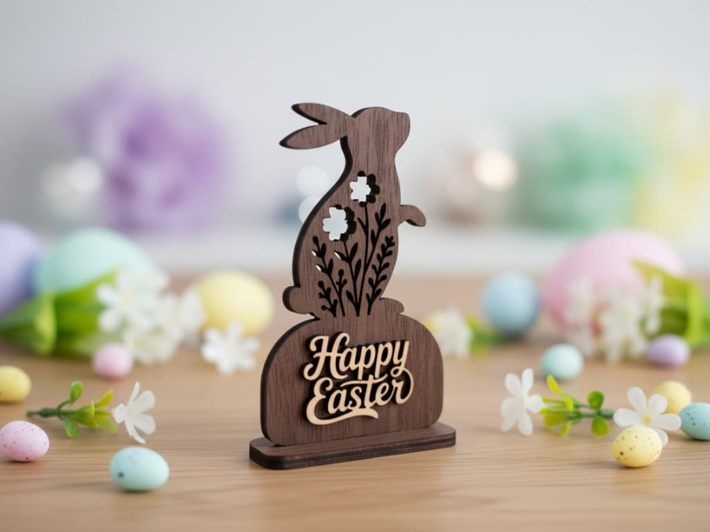 Laser Cut Wooden Happy Easter Bunny Tabletop Decoration