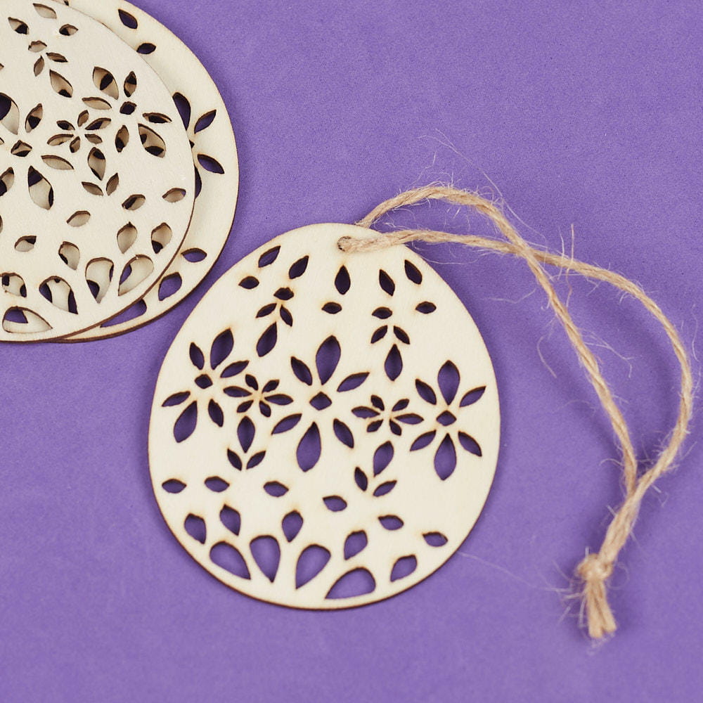 Laser Cut Easter Egg Ornament with Floral Pattern Cutouts