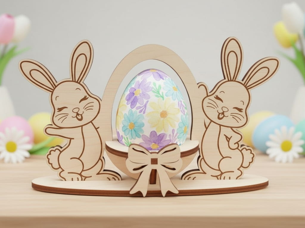 Laser Cut Wooden Easter Bunny Egg Tabletop Decoration