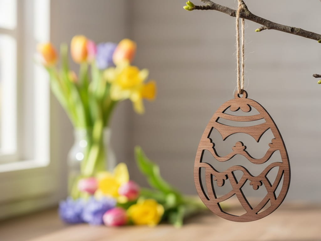Laser Cut Wooden Easter Egg Hanging Ornament
