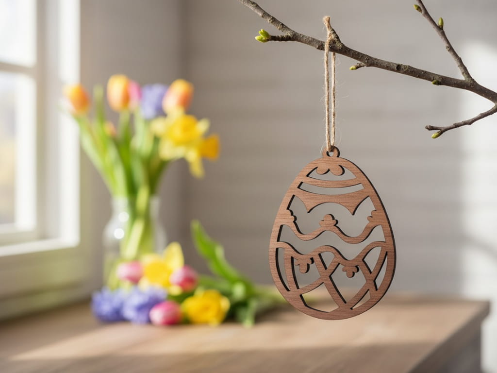 Laser Cut Wooden Easter Egg Hanging Ornament