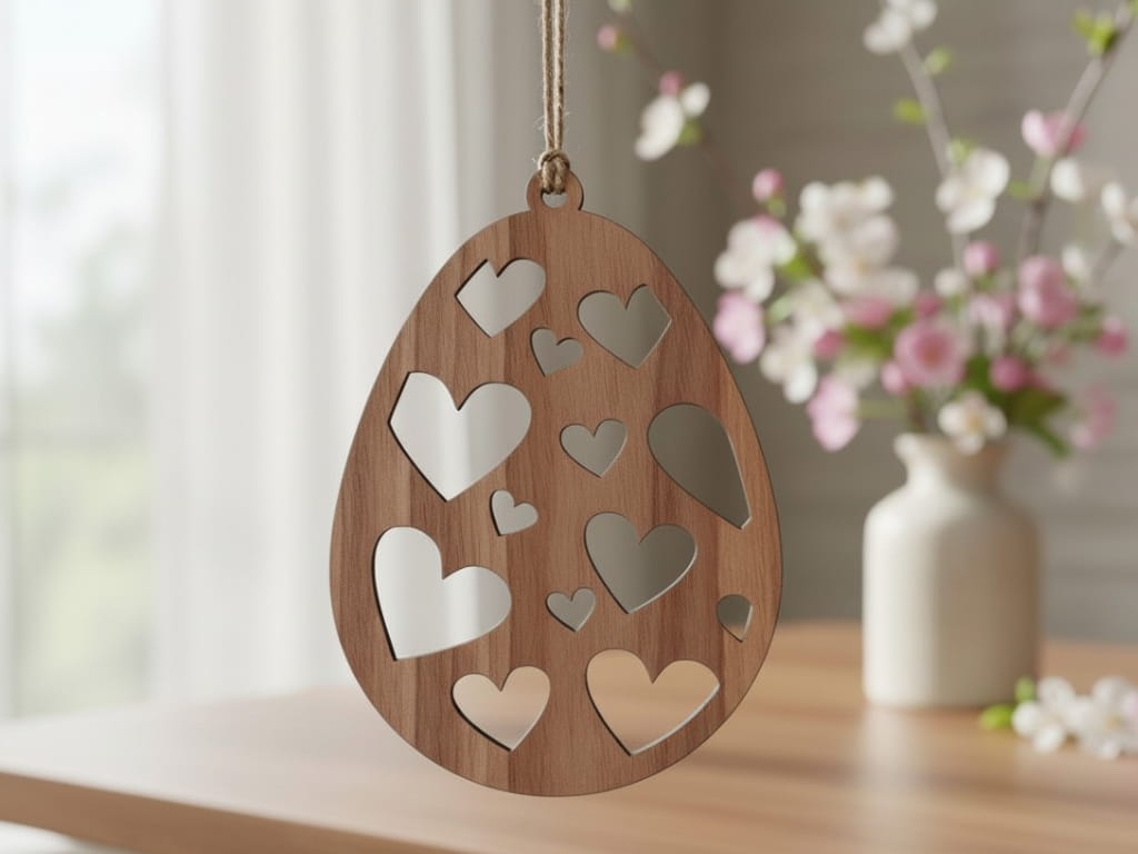 Laser Cut Easter Egg Ornament with Heart Cutouts