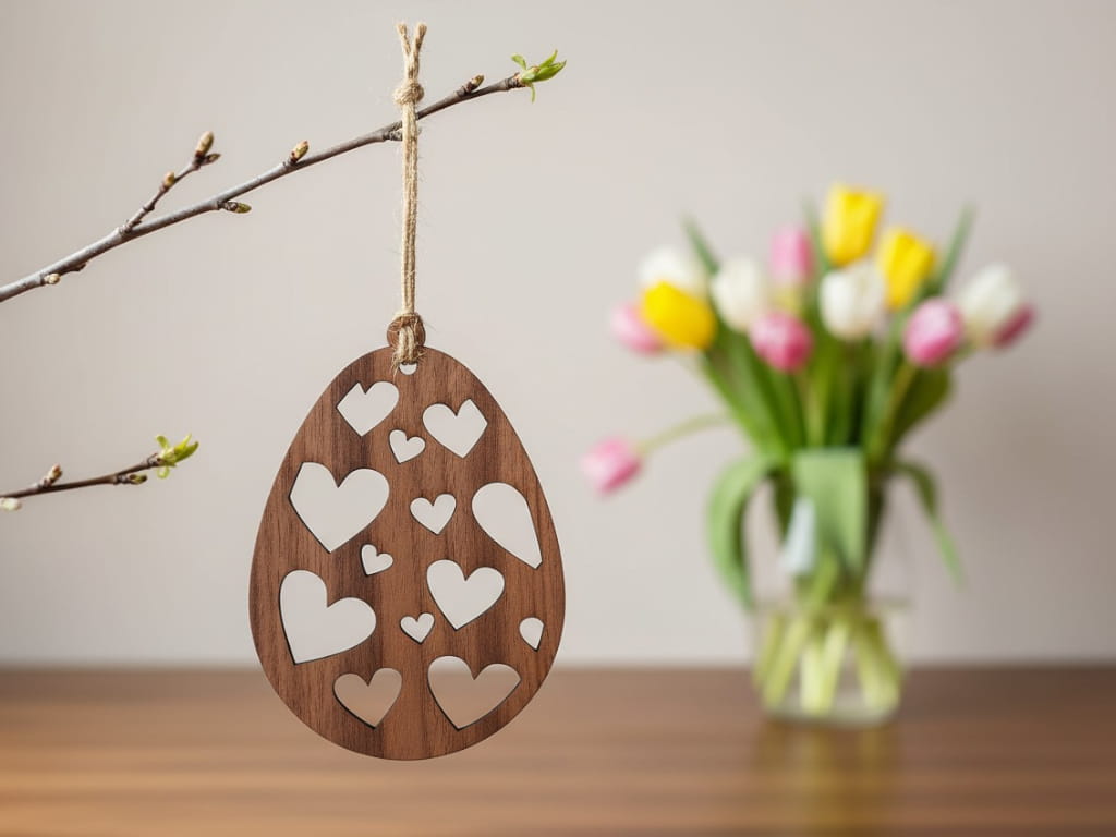 Laser Cut Easter Egg Ornament with Heart Cutouts