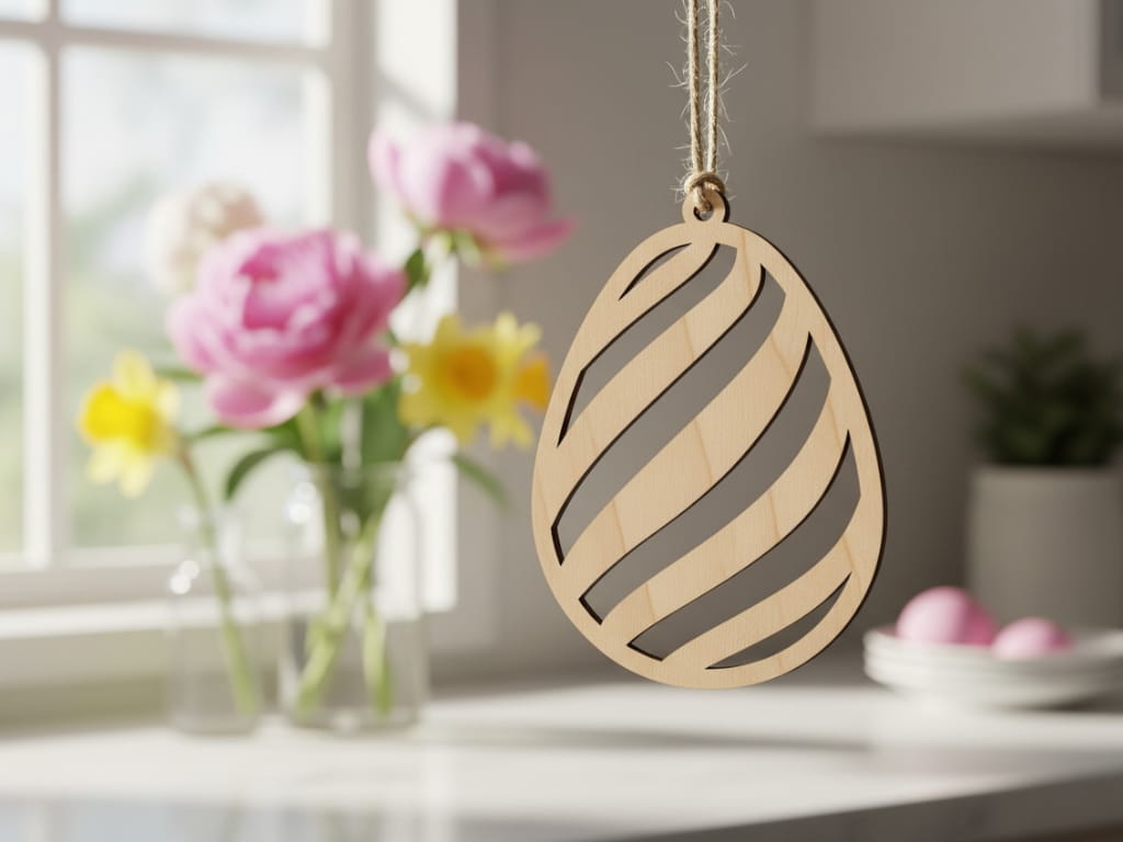 Laser Cut Plywood Easter Egg Pendant