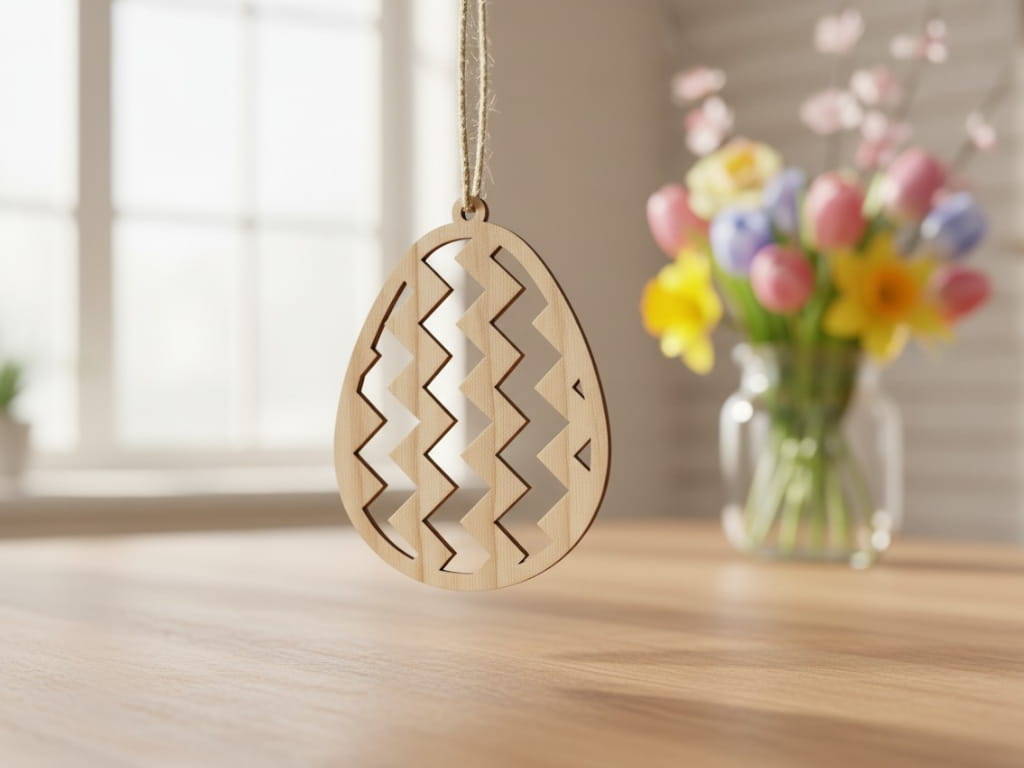 Laser Cut Wooden Easter Egg Ornament with Zigzag Pattern