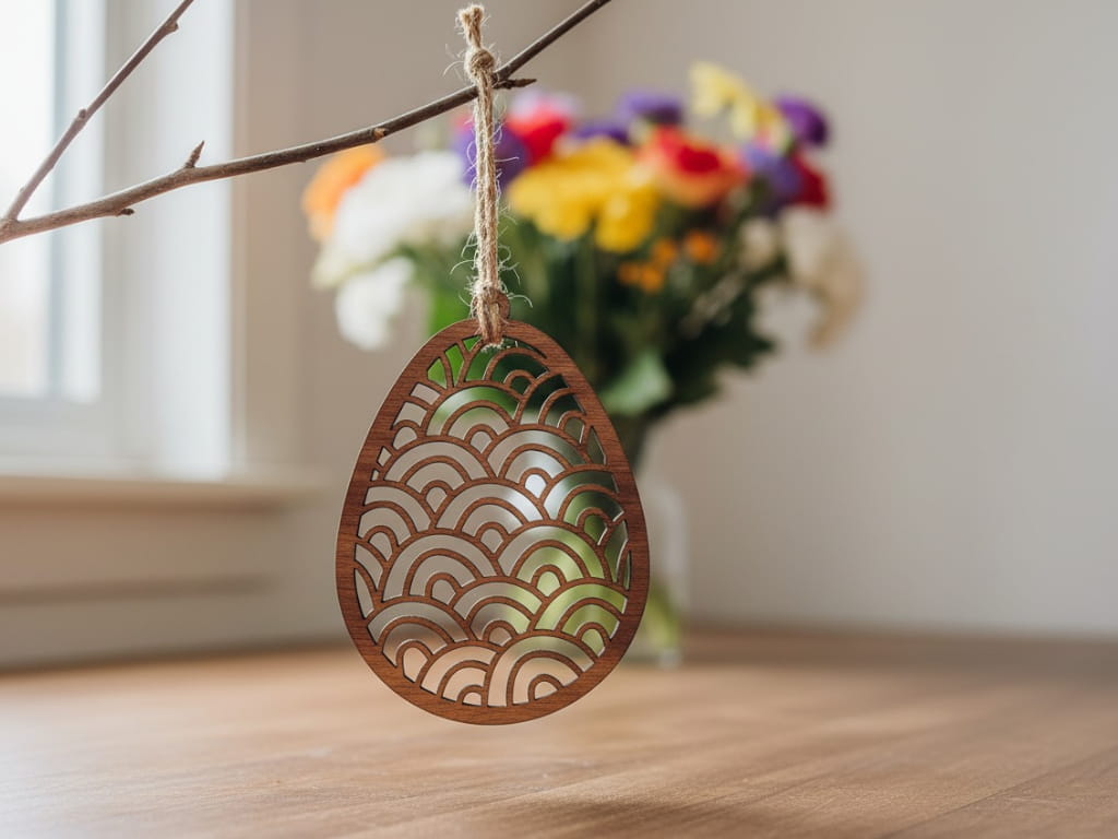 Laser Cut Wooden Wave Easter Egg Hanging Ornament