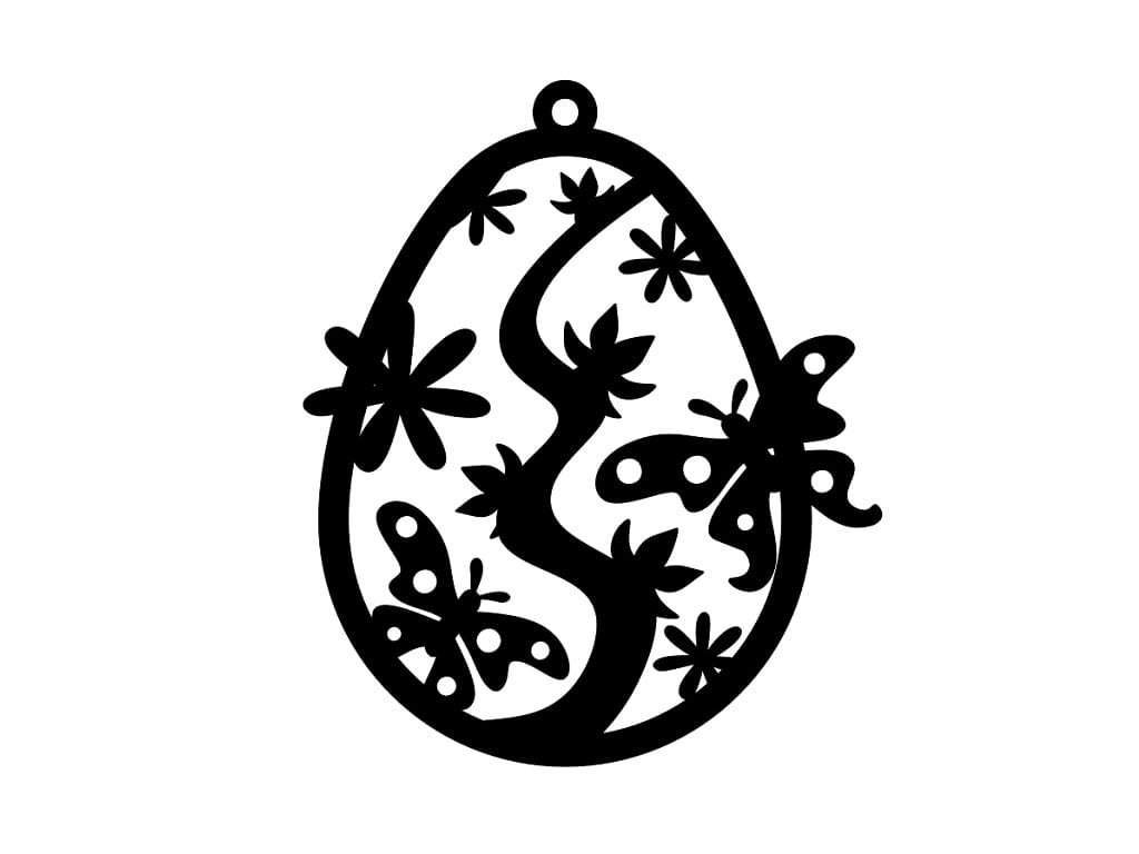 Laser Cut Easter Egg Ornament with Butterfly and Floral Pattern