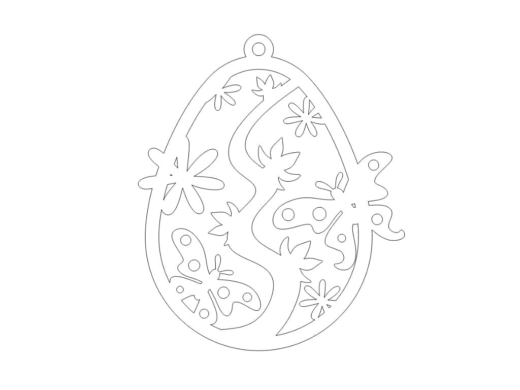 Laser Cut Easter Egg Ornament with Butterfly and Floral Pattern