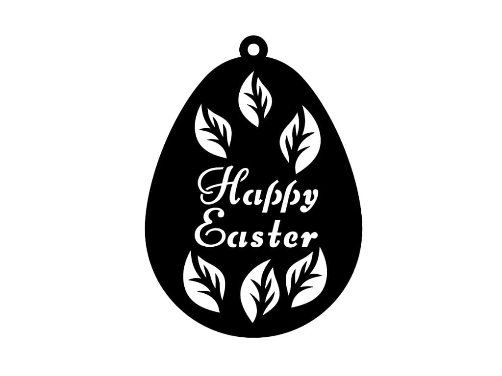 Laser Cut Wooden Happy Easter Egg Ornament with Leaf Pattern