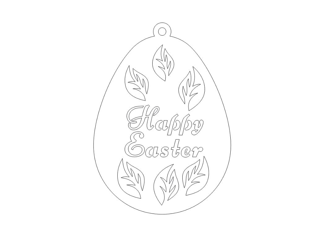 Laser Cut Wooden Happy Easter Egg Ornament with Leaf Pattern